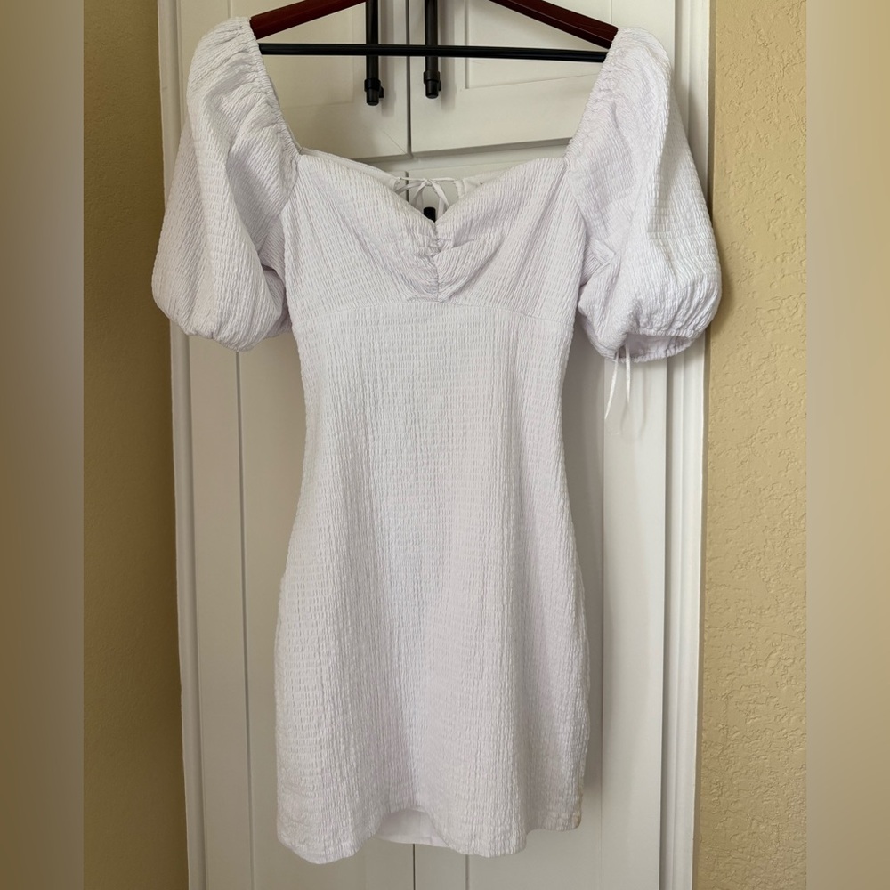 Guess White Puff-Sleeve Square Neck Dress Small